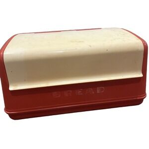Lustro-Ware, No. B-20, Plastic Vintage Retro Bread Box, Red Cream Hinge Lid 50s